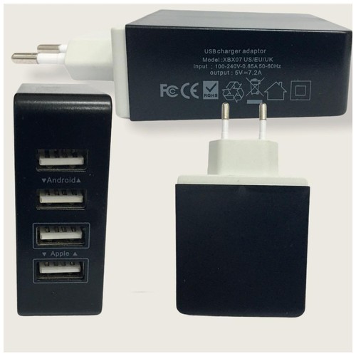 4 Port USB Home Charger XBX07EUBLK - Black