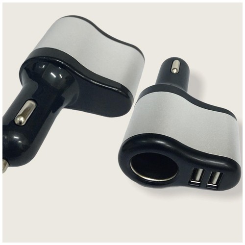 Car Charger 3 in 1 2 USB Port - Black Silver