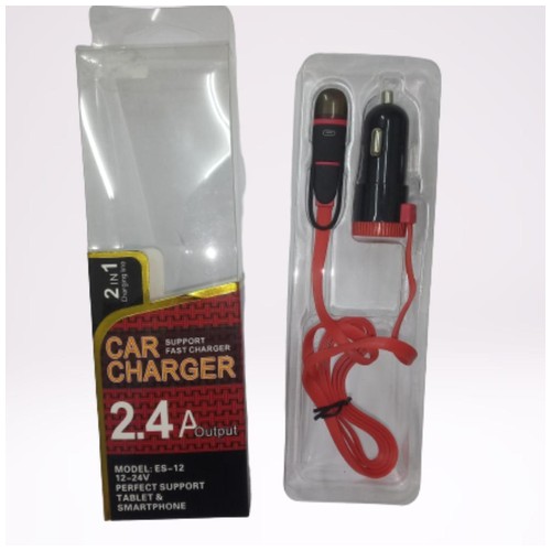 2 in 1 car charger + cable micro& lighting - red
