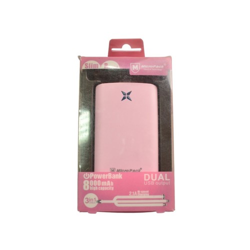 Micropack Polymer Slim Pink Powerbank 8000 mAh - Pink