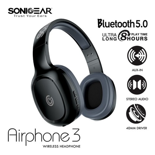 SonicGear Airphone 3 Headshet Bluetooth 5.0 Build In Microphone - Grey