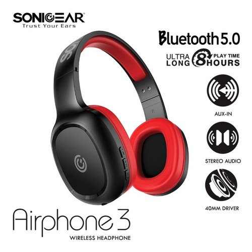 SonicGear Airphone 3 Headshet Bluetooth 5.0 Build In Microphone - Red