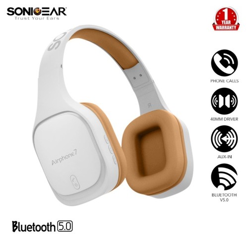 Headphone Bluetooth SonicGear Airphone 7 Headset With Build In Mic - W.Gold