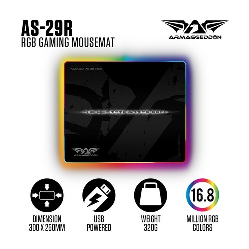 Armaggeddon Gaming Mousepad Assault AS29 RGB mousemat - Dimensi : 250x300mm