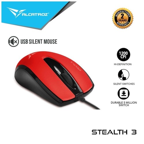 Alcatroz Stealth 3 High Resolution Optical Stealth Silent Mouse - Merah