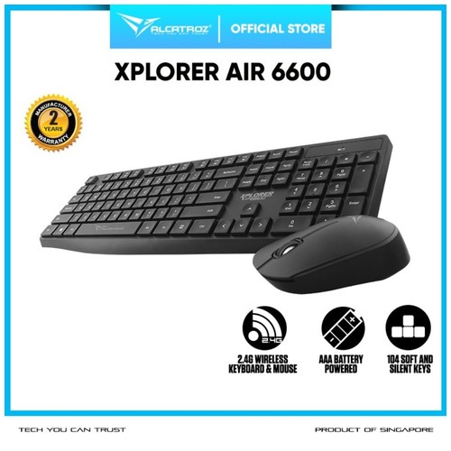 Alcatroz Wireless Combo Keyboard Mouse Xplorer Air 6600 - PC/Smart TV - Hitam