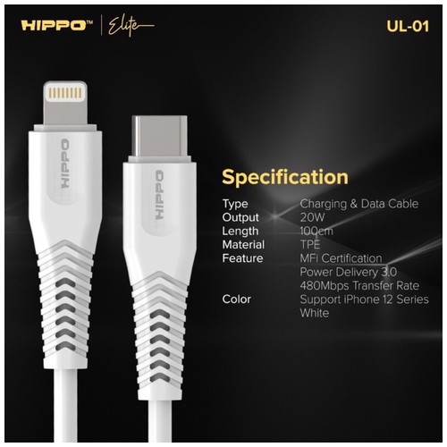 Hippo Elite UL-01 MFI Cable Apple Certificate Garansi Resmi Hippo